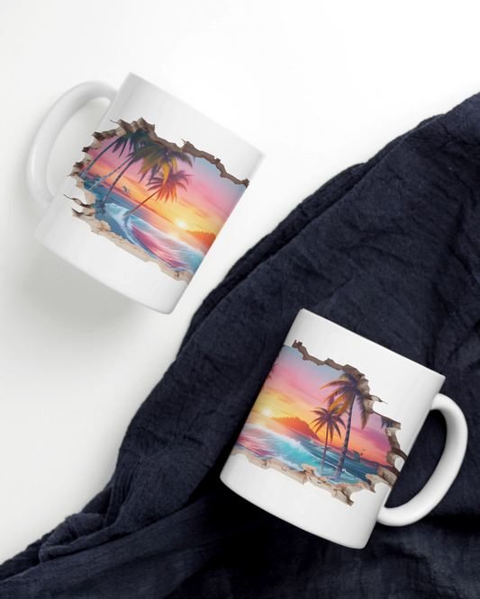 Tropical Island Sunset Smash Effect Wrap Around Mugs