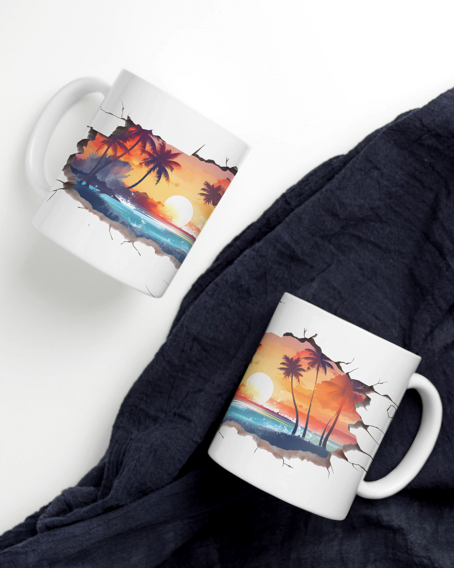 Tropical Island Sunset Smash Effect Wrap Around Mugs